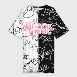 Женская длинная футболка Blackpink - чб автографы