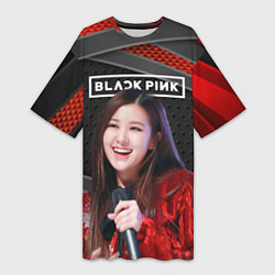 Женская длинная футболка Rose Blackpink black red