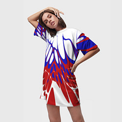 Футболка женская длинная Лучи - белый синий красный - Хуф и Ся, цвет: 3D-принт — фото 2