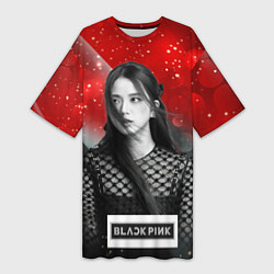 Женская длинная футболка Jisoo black red background