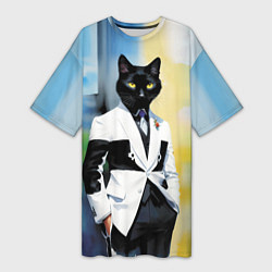 Футболка женская длинная Cat fashionista - neural network - pop art, цвет: 3D-принт