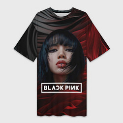 Женская длинная футболка Blackpink red and black