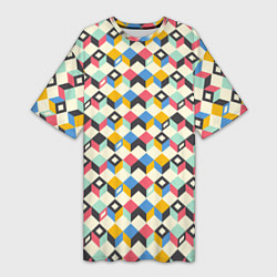 Женская длинная футболка Абстракция из цветных кубиков