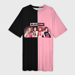Женская длинная футболка Черно-розовый градиент Black Pink