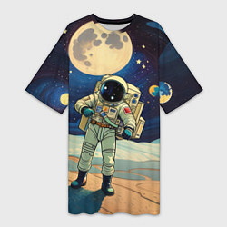 Женская длинная футболка Космонавт в ледяной пустыне