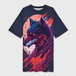 Женская длинная футболка Нейросетевой волк