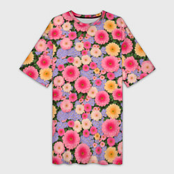 Женская длинная футболка Узор цветами