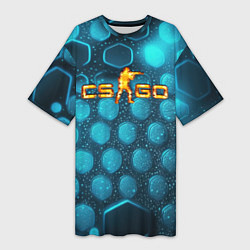 Женская длинная футболка CS GO blue neon