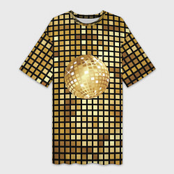 Футболка женская длинная Золотой диско шар и золотая мозаика, цвет: 3D-принт