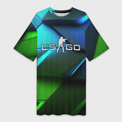 Футболка женская длинная CS GO green blue abstract, цвет: 3D-принт