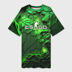 Женская длинная футболка CS GO green abstract