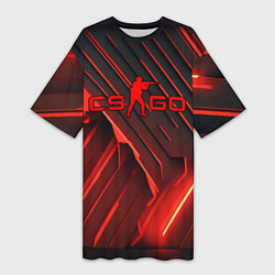 Футболка женская длинная CS GO red neon, цвет: 3D-принт