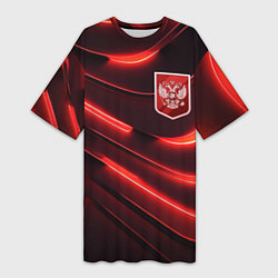 Женская длинная футболка Красный неоновый герб России