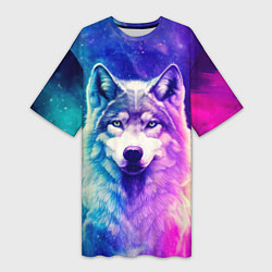 Женская длинная футболка Волк космический