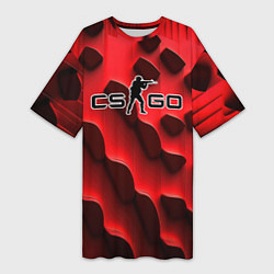 Женская длинная футболка CS GO black red abstract