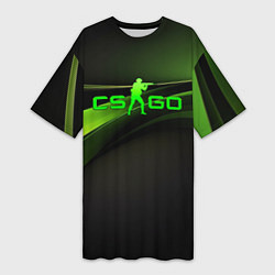 Футболка женская длинная CS GO black green logo, цвет: 3D-принт