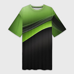 Футболка женская длинная Black green abstract, цвет: 3D-принт