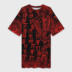 Женская длинная футболка Дракон и катана - иероглифы