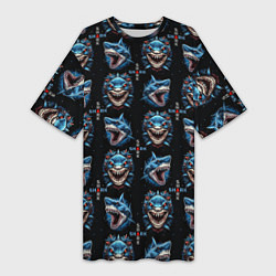 Женская длинная футболка Shark - pattern