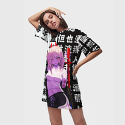 Футболка женская длинная Пауэр демон - Человек бензопила, цвет: 3D-принт — фото 2