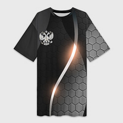Женская длинная футболка Герб России на темном фоне