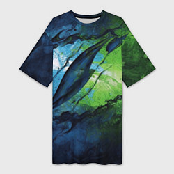 Женская длинная футболка Green blue abstract