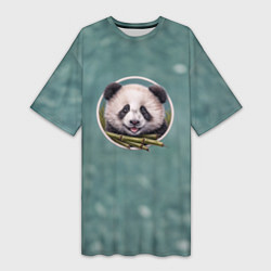 Женская длинная футболка Милая мордочка панды с бамбуком