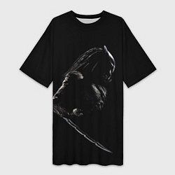 Женская длинная футболка Хищник на черном фоне