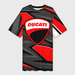 Футболка женская длинная Ducati - red stripes, цвет: 3D-принт