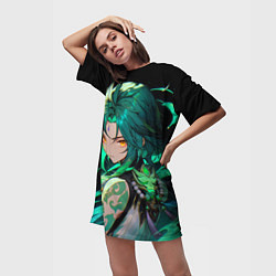 Футболка женская длинная Адепт Сяо и внутренняя сила - Genhsin impact, цвет: 3D-принт — фото 2