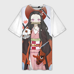 Женская длинная футболка Клинок рассекающий демонов Нэдзуко Камадо