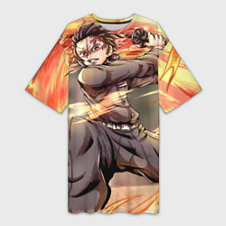 Женская длинная футболка Клинок рассекающий демонов Тандзиро Камадо