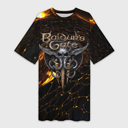 Женская длинная футболка Baldurs Gate 3 logo gold and black