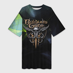 Футболка женская длинная Baldurs Gate 3 logo dark green, цвет: 3D-принт