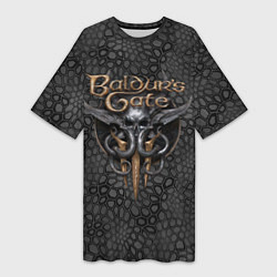 Женская длинная футболка Baldurs Gate 3 logo dark black