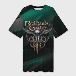 Женская длинная футболка Baldurs Gate 3 logo green geometry