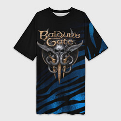 Футболка женская длинная Baldurs Gate 3 logo blue geometry, цвет: 3D-принт