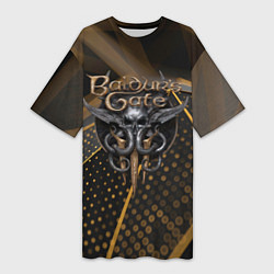 Женская длинная футболка Baldurs Gate 3 logo dark gold geometry