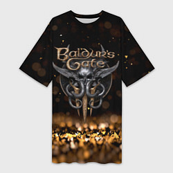 Футболка женская длинная Baldurs Gate 3 logo dark gold logo, цвет: 3D-принт
