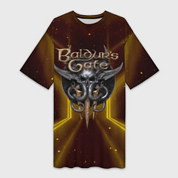 Женская длинная футболка Baldurs Gate 3 logo black gold
