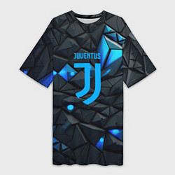 Футболка женская длинная Blue logo Juventus, цвет: 3D-принт