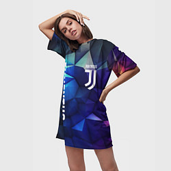 Футболка женская длинная Juventus logo blue, цвет: 3D-принт — фото 2