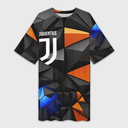 Женская длинная футболка Juventus orange black style