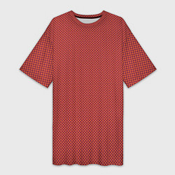 Женская длинная футболка Текстура мелкие квадраты красный