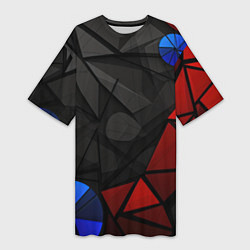 Женская длинная футболка Black blue red elements