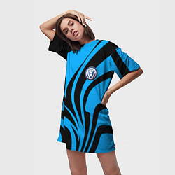 Футболка женская длинная Фольцваген - спокойный синий, цвет: 3D-принт — фото 2