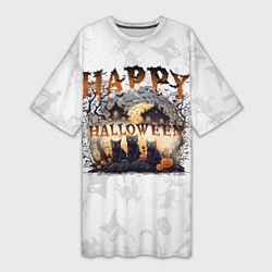 Женская длинная футболка С котиками на хэллоуин