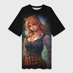 Женская длинная футболка Девушка лисица в школьной форме