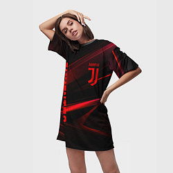 Футболка женская длинная Juventus black red logo, цвет: 3D-принт — фото 2