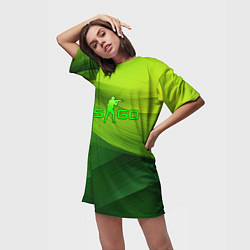 Футболка женская длинная CSGO green logo, цвет: 3D-принт — фото 2